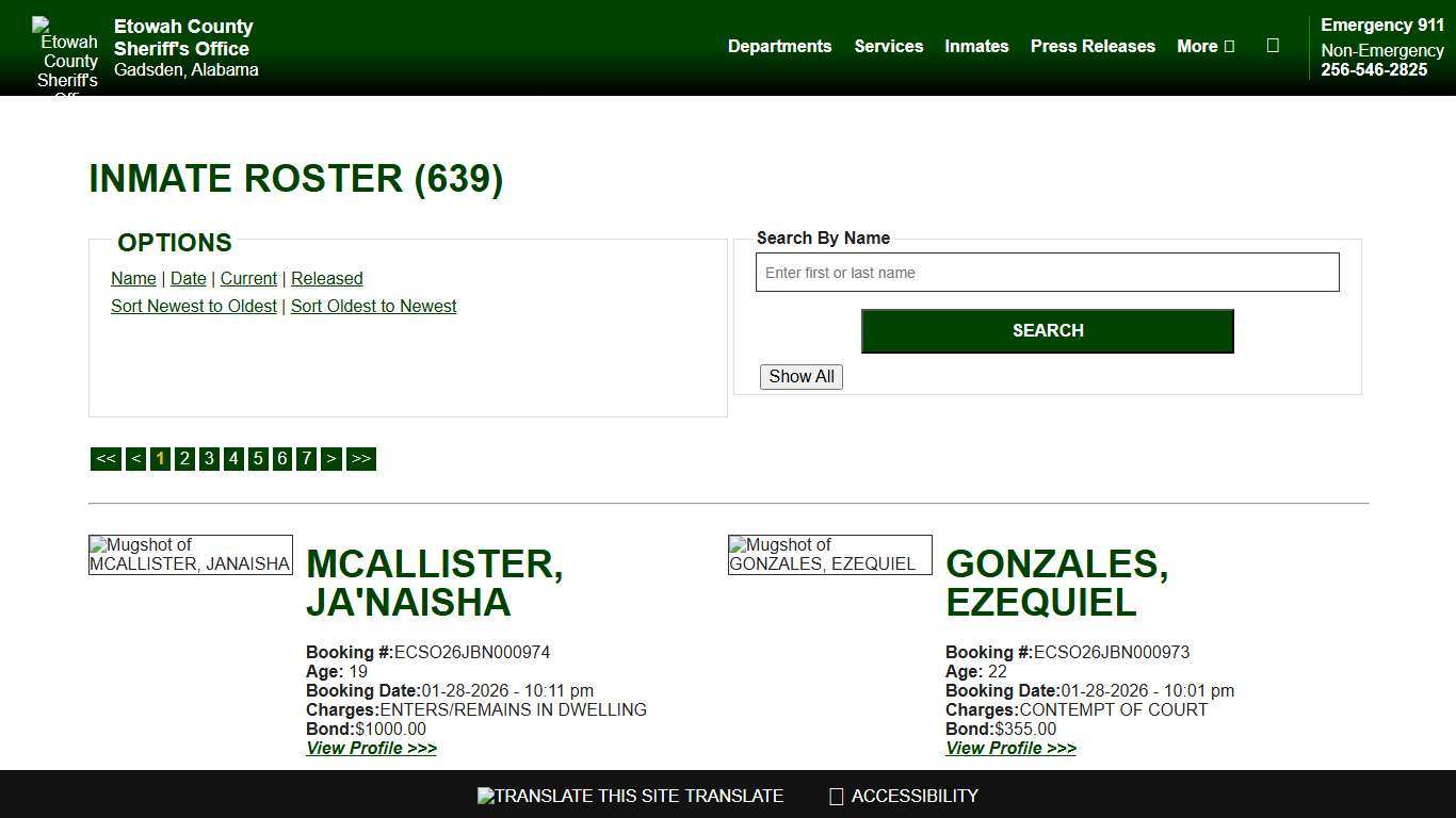 Inmate Roster - Current Inmates Booking Date Descending - Etowah County Sheriff's Office
